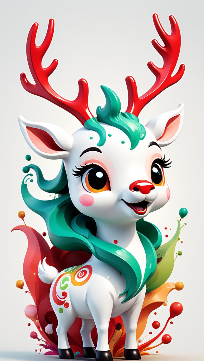 00427-999886097-A detailed illustration of a print of a colorful cute reindeer, fantasy swirls splash, modern t-shirt design, in the style of St.png